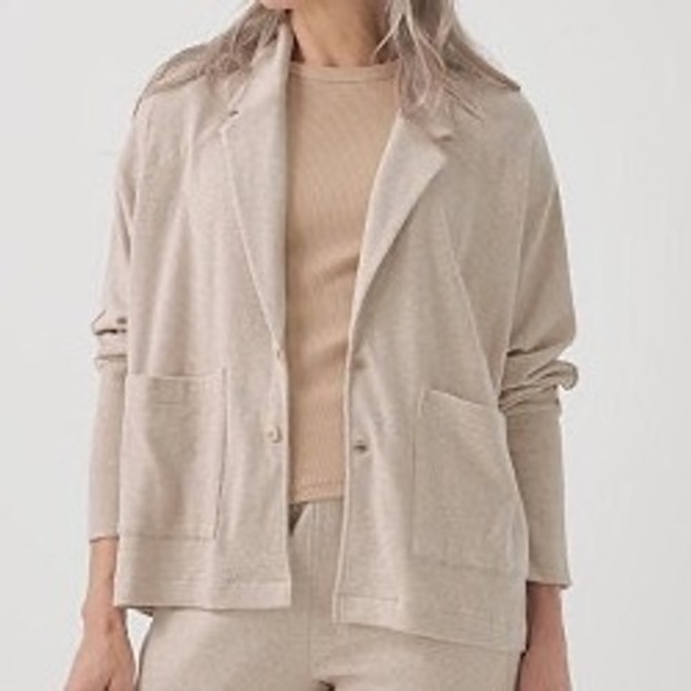 Pact Organic Cotton Lounge Cardigan Open Front Pockets Beige Size‎ L